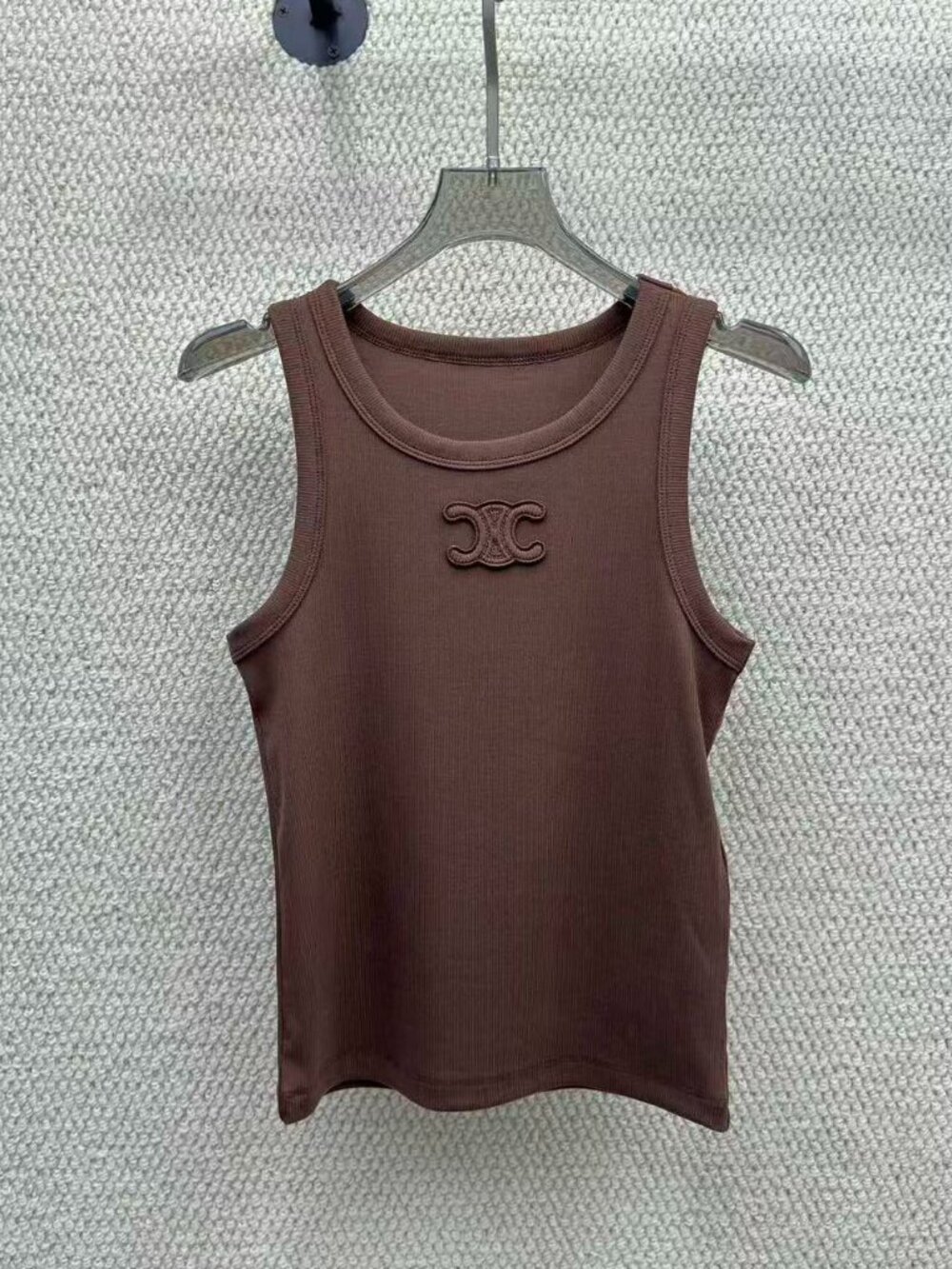 Celine Women Brown Rib‑Knit Sleeveless Tank Top
